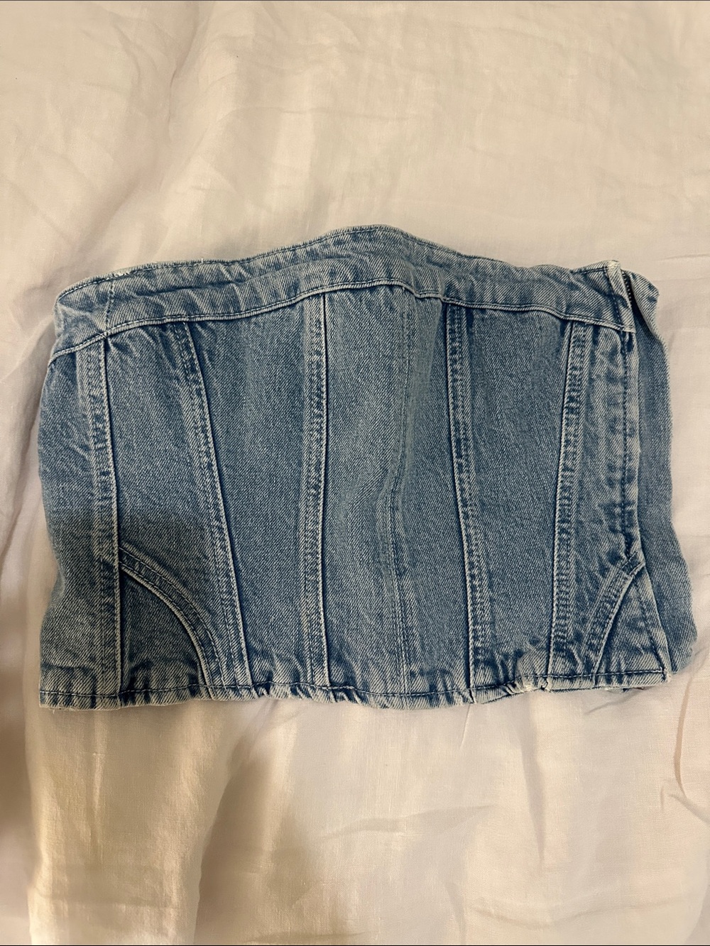 Zara Light Blue Denim Strapless Crop Top